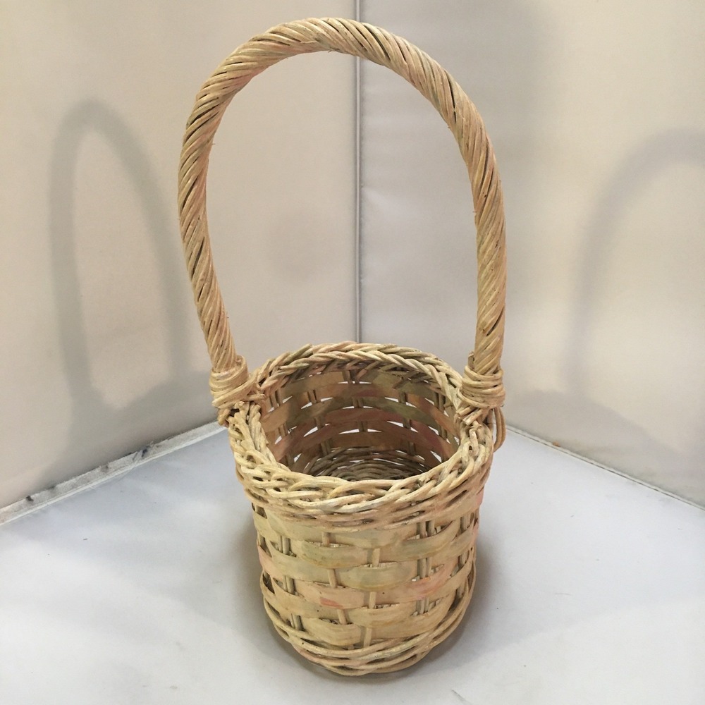 Woven Wicker Basket Small Tan Oval Flower Girl Easter Decor Cottagecore